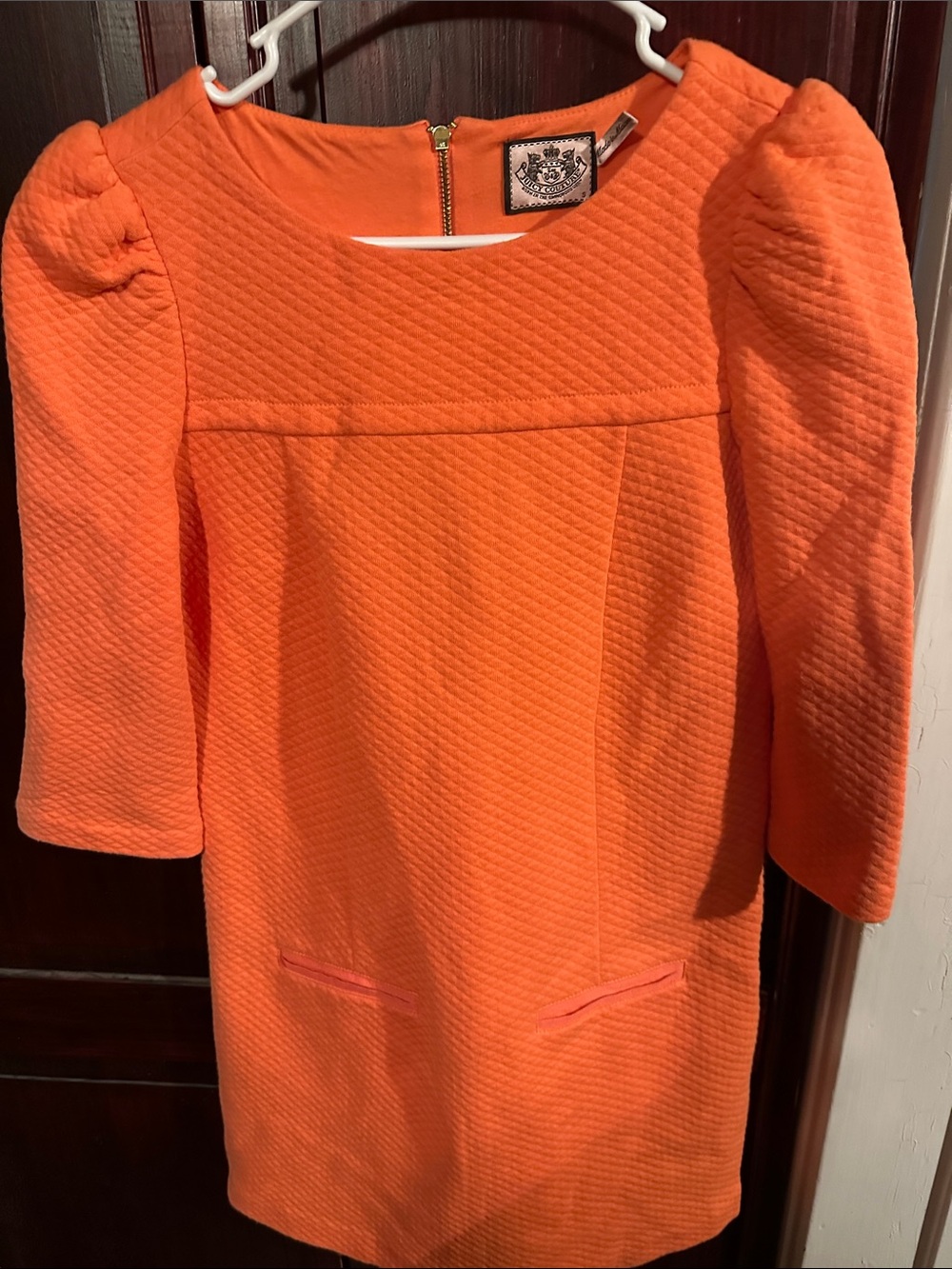 Juicy Couture Orange Textured Puff-Sleeve Dress Vintage Style size S